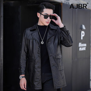 
Leather coat autumn and winter new style middle-aged and elderly men's first-layer cowhide mid-length casual suit collar windbreaker jacket
