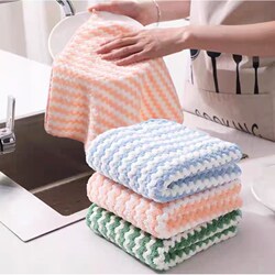 Coral Velvet Cleaning Cloth for Wiping Tables, Household Cleaning, Oil and Stain Removal, Absorbent Towel, Striped Cloth, Multi-Purpose Dishwashing Cloth