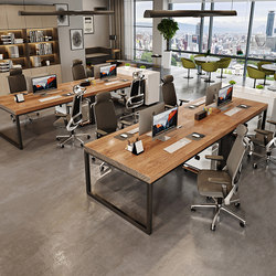 Industrial Style Solid Wood Four-Six-Person Office Long Table Screen Workstation Staff Desk Staff Computer Desk Combination