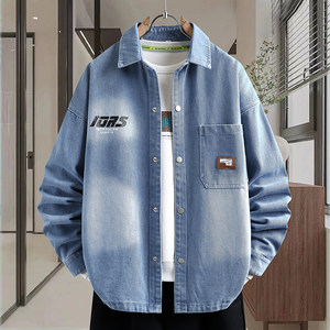
Denim jacket trendy denim shirt men's teenagers loose lapel long-sleeved casual versatile top