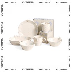 Yuxuan Cute Bear and Rabbit Ceramic Tableware Set for Home and Dormitory, Single Bowl, Plate, and Cup Set, Gift for Female Friends