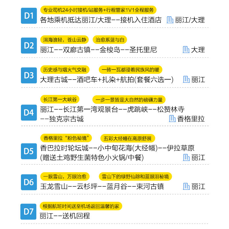 私家小团云南7日游丽江大理香格里拉蓝月谷双廊束河古镇7天6晚