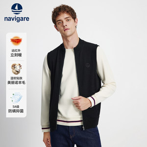 
[Wool] Navigare Italian sailing knitted vest jacket men's spring black casual zipper vest