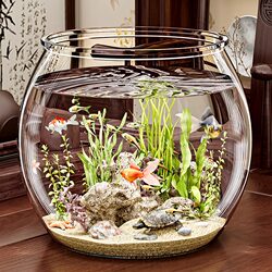 Round Fish Tank, Plastic One-Piece Molding, Anti-Fall, Durable, High Transparency, Imitation Glass, Small Desktop Ecological Tank for Living Room