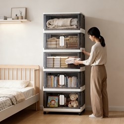 Foldable Book and Miscellaneous Items Storage Cabinet for Children's Clothes, Double-Door Plastic Storage Cabinet, Toy Organizer Cabinet with Wheels