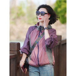 Color-Blocked Reversible Long-Sleeved Thin Hooded Jacket for Women 2026 Spring and Autumn Sun Protection Loose Versatile Zipper Jacket Top