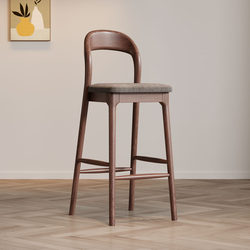 Nordic White Ash Solid Wood Home Bar Stool High Stool Modern Minimalist Front Desk Reception Chair with Backrest Bar Chair