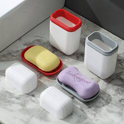 Portable Travel Soap Box with Lid, Dust-Proof Laundry Soap Portable Draining Soap Box Storage Box for Washbasin