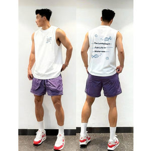 
American trendy brand Pi Shuai pure cotton small neckline waistcoat vest men's West Coast sleeveless T-shirt printed loose top ins