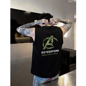
American street style retro printed letters summer waistcoat vest for men loose outer wear pure cotton niche sleeveless tops