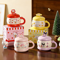 Sanrio Ceramic Mug Hellokitty Cup with Lid for Home Use, Cute Birthday Gift, Souvenir