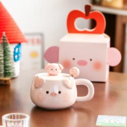 Cute Piggy Cup Ceramic Household Drinking Cup for Women New 2026 High-Value Mug with Lid Birthday Gift