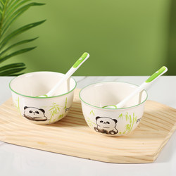 Japanese-Style Ceramic Rice Bowls for Home Use, Particularly Beautiful Bowl and Spoon Set, Tableware with 2 Bowls and 2 Spoons