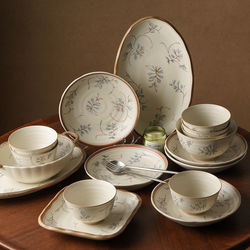 Ceramic Bowl and Plate Set for Home Use, Underglaze Color Tableware Set, Particularly Beautiful Bowl and Plate Set for Moving into a New Home, Bowl and Chopsticks Set