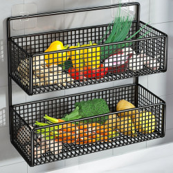 Onion, Ginger, and Garlic Kitchen Storage Rack Wall-Mounted Multifunctional Spice Organizer Various Gadgets No-Drill Vegetable Basket