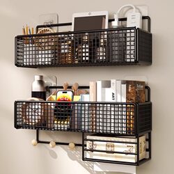 Wall-Mounted Storage Rack for Dormitory, No-Drill Storage Solution, Dormitory Essentials, Wall-Mounted Bedside Hanging Basket Rack