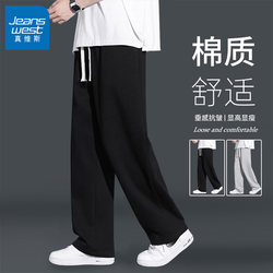 Jeanswest Men's Sports Pants Autumn and Winter Youth Loose Straight Wide-Leg Pants Autumn and Winter Fleece-Lined Casual Sweatpants X