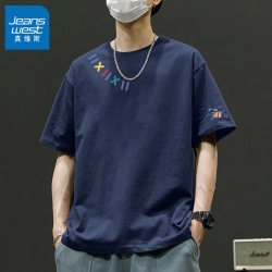 Jeanswest American-Style Short-Sleeved Men's Summer 2026 New Trendy Casual Top Youth Loose Pure Cotton T-Shirt X