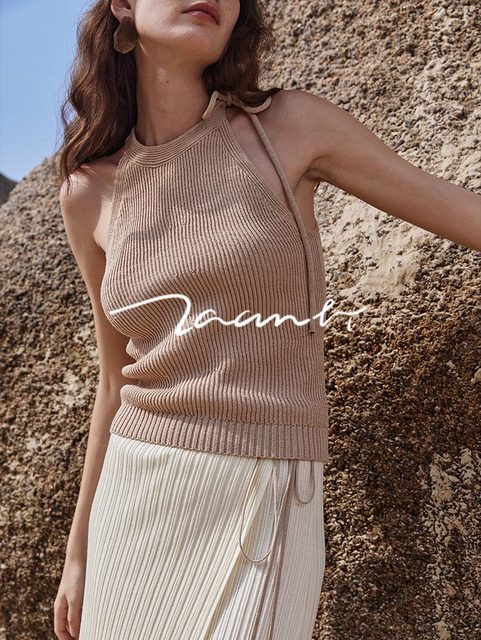 Zaanli Temporarily Away 24 Spring/Summer Celebrity Style Lightweight Wool Blend Strap Halter Knitted Vest