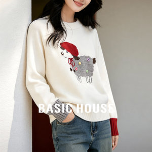 
Basic House/Baijiahao lamb jacquard three-dimensional button sweater women's winter round neck pullover age-reducing top