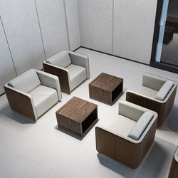 Italian Minimalist Fabric and Leather Single Sofa, Vip Reception Conference Sofa, Reception Room Seating Area Table and Chairs