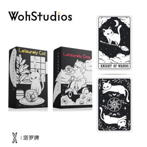 
[Woh]Youran Cat Youran Dog Tarot Card Black and White Weite Cat and Dog Double Tower Card Starling Card Set