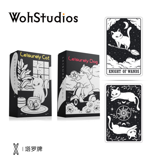 
[Woh]Youran Cat Youran Dog Tarot Card Black and White Weite Cat and Dog Double Tower Card Starling Card Set
