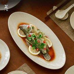 Shitang Oriental Cream Style Ceramic Steamed Fish Plate 2026 New Model Fish Plate Jingdezhen High-Temperature Porcelain Dishwasher Safe