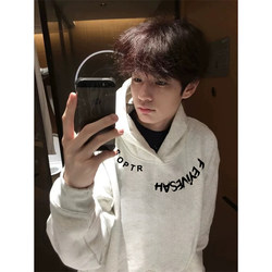 National Trend American High Street Style Gray Hooded Sweatshirt for Men, Autumn and Winter, Fleece-Lined, Pure Cotton, Heavyweight, Stiff, Youth Hoodie Jacket