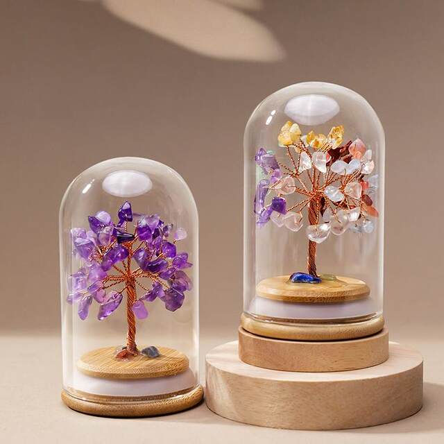 Natural colorful raw stone gravel crystal tree ornaments office desktop money tree home decoration housewarming gift