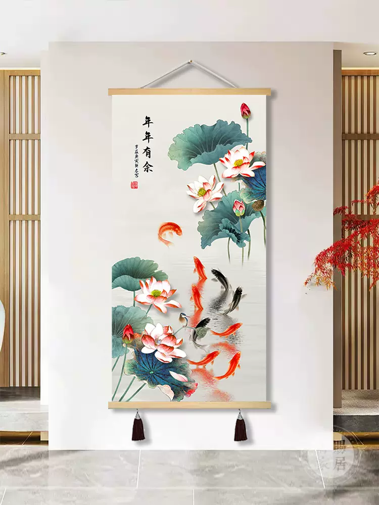 値下げ！【新品】福引きの鯉 リビングルーム装飾画 玄関装飾画z8