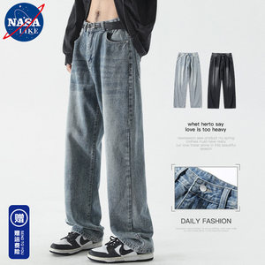 
NASA plus velvet American straight jeans for men spring, autumn and winter 2025 washed micro-flared pants trendy brand loose wide-leg trousers