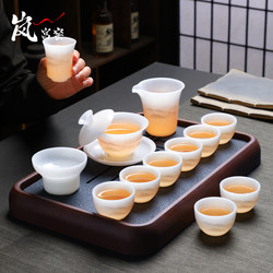 Modern Tea Room Porcelain Tea Set with Gaiwan and Teacups, Home-Use Dehua Ice Jade White Porcelain Gift Box, High-End Gift Giving