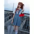 Ayanami Rei cos trang phục sương mù màu xanh eva đồng phục học sinh Asuka cosplay nữ anime ngực váy đồng phục váy 