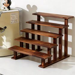 Retro Solid Wood Display Stand, Small Ornaments Storage and Display, Small Wine Bottle Display, Desktop Blind Box Storage Rack, Multi-Functional