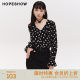 Red Sleeve 2024 Spring New Women's Polka Dot Printed V-neck Pullover Top
