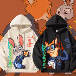Zootopia 2 Collaboration Hoodie for Men, Autumn Judy and Nick Couple Outfit, Fleece-Lined and Thickened Clothing, Disney