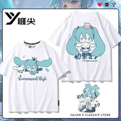 Cinnamonroll X Hatsune Miku Short-Sleeve T-Shirt for Men, Miku Princess, Anime Merchandise, Summer Clothing