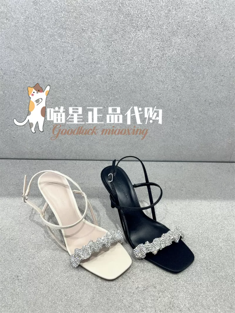CHARLES&KEITH2024小CK1-60361402优雅气质闪钻高跟方头露趾凉鞋-Taobao 