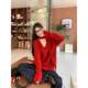Red retro Christmas design long-sleeved V-neck sweater for women in spring loose lazy style soft glutinous sweater top