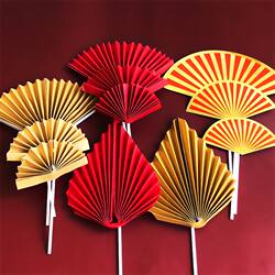 Birthday Cake Decoration Plug-In Hot Stamping Semi-Circle Fan Chinese Style Elderly Birthday Red Folding Fan Plug-In Card 10 Pack