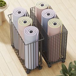 Household yoga mat storage basket floor-standing sports fitness equipment foam roller storage rack removable storage