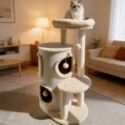Cat House and Climbing Frame for Winter, Suitable for Small Apartments, Space-Saving, Dual-Layer Cat Tree with Integrated Sleeping and Play Areas