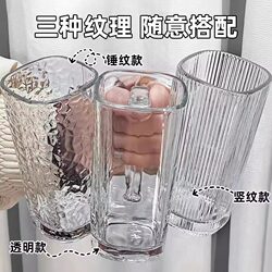 Casual Style ins Glass Cup with Handle Straight Square Cup New Water Cup Milk Cup Juice Drink Cup Home