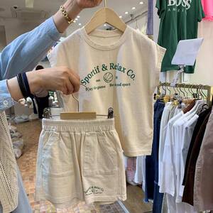 
Boys sports vest set 2024 new summer handsome cotton sleeveless top shorts two-piece set for children and middle-aged children