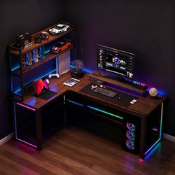 Corner Gaming Table Desktop Computer Desk Home Gaming Table with Storage Rack Small Apartment Bedroom Desk Bookshelf Integrated