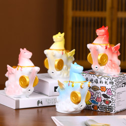 Jingdezhen Gradient Cute Ceramic Desktop Night Light, No Installation Required, Rechargeable, Touch-Sensitive, Bedroom Pony Night Light