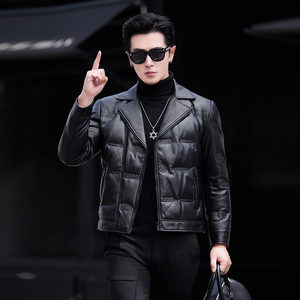 
Haining genuine leather jacket for men, high-end down jacket, suit collar, slim and thickened 2025 new autumn and winter jacket