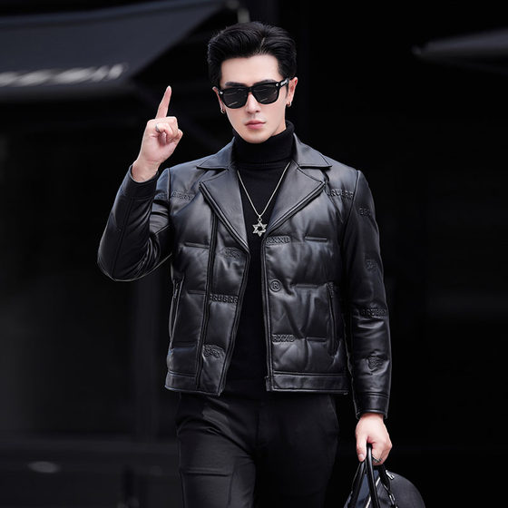 
Haining genuine leather jacket for men, high-end down jacket, suit collar, slim and thickened 2025 new autumn and winter jacket
