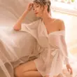 bo do ngu sexy Bộ đồ ngủ gợi cảm cho nữ, dục vọng thuần khiết, áo sơ mi kiểu bạn trai cỡ lớn nóng bỏng xuyên thấu, lụa băng cao cấp 2023 mới vay ngu sẽy đồ ngủ cosplay sexy 